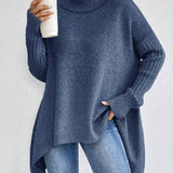 Camelia | Suéter de cuello alto cómodo y casual con dobladillo asimétrico – elegante y versátil