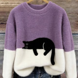 Chloé | Suéter Gráfico con Gato Suave – Elegancia Felina y Dulzura Moderna