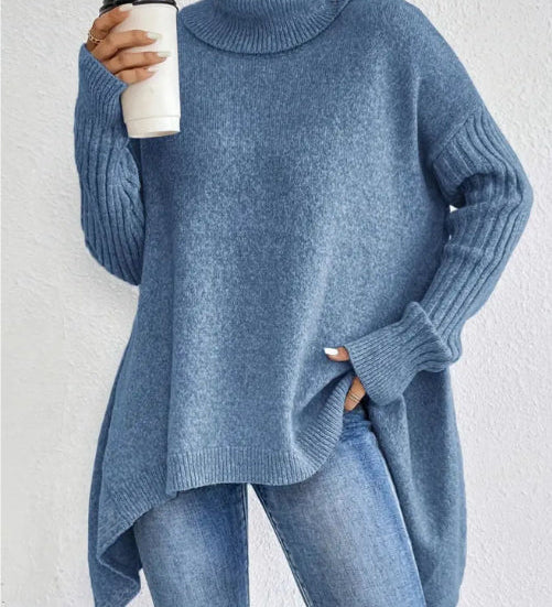 Camelia | Suéter de cuello alto cómodo y casual con dobladillo asimétrico – elegante y versátil