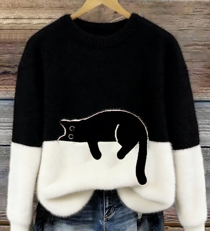 Chloé | Suéter Gráfico con Gato Suave – Elegancia Felina y Dulzura Moderna