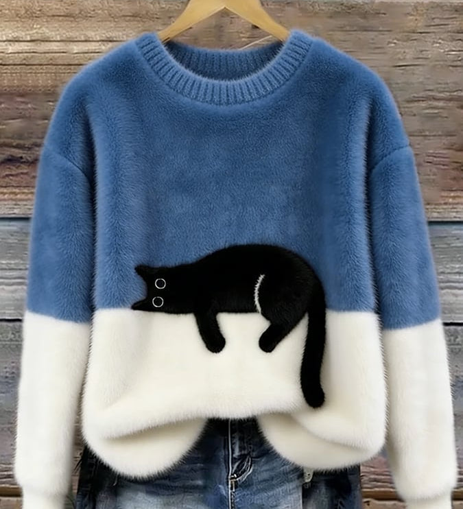 Chloé | Suéter Gráfico con Gato Suave – Elegancia Felina y Dulzura Moderna