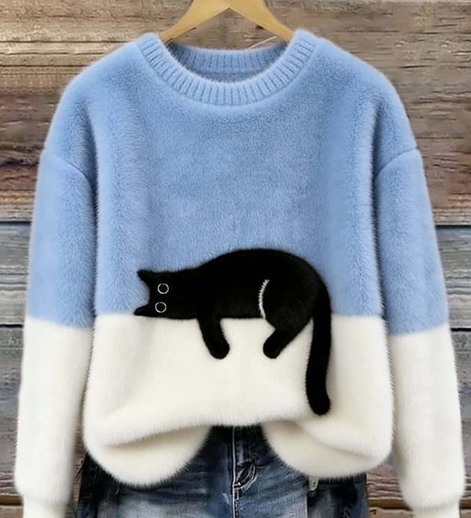 Chloé | Suéter Gráfico con Gato Suave – Elegancia Felina y Dulzura Moderna
