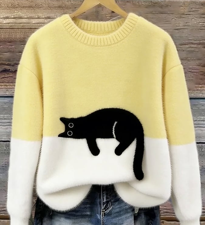 Chloé | Suéter Gráfico con Gato Suave – Elegancia Felina y Dulzura Moderna