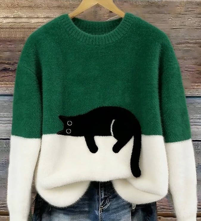 Chloé | Suéter Gráfico con Gato Suave – Elegancia Felina y Dulzura Moderna
