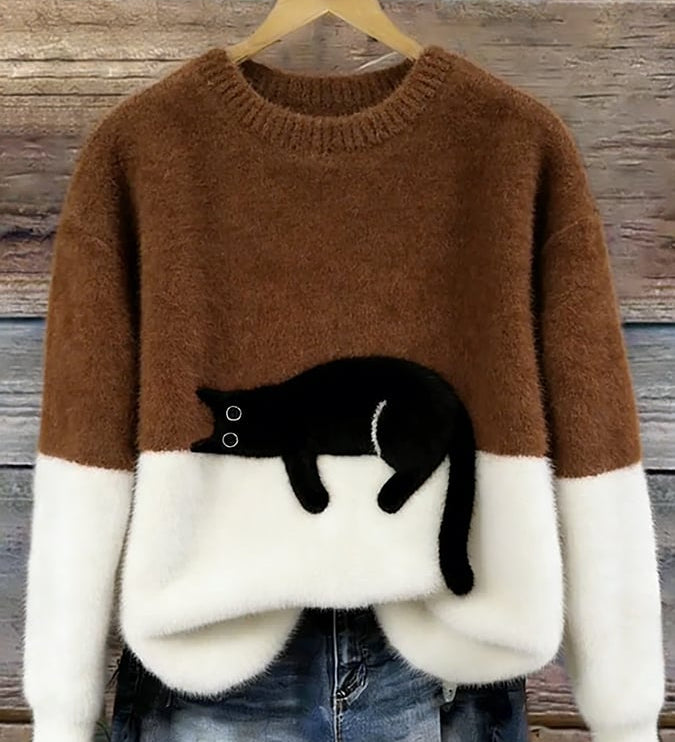 Chloé | Suéter Gráfico con Gato Suave – Elegancia Felina y Dulzura Moderna