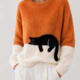 Chloé | Suéter Gráfico con Gato Suave – Elegancia Felina y Dulzura Moderna