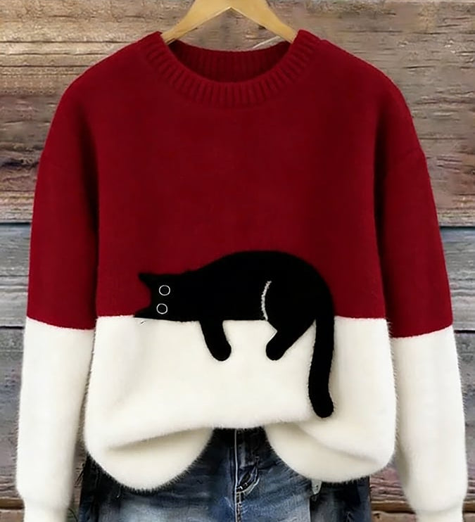 Chloé | Suéter Gráfico con Gato Suave – Elegancia Felina y Dulzura Moderna