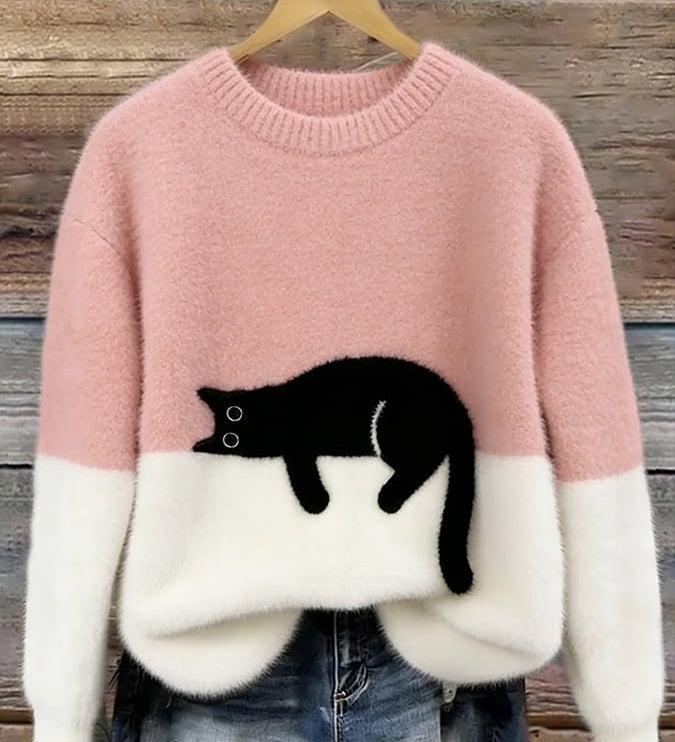 Chloé | Suéter Gráfico con Gato Suave – Elegancia Felina y Dulzura Moderna
