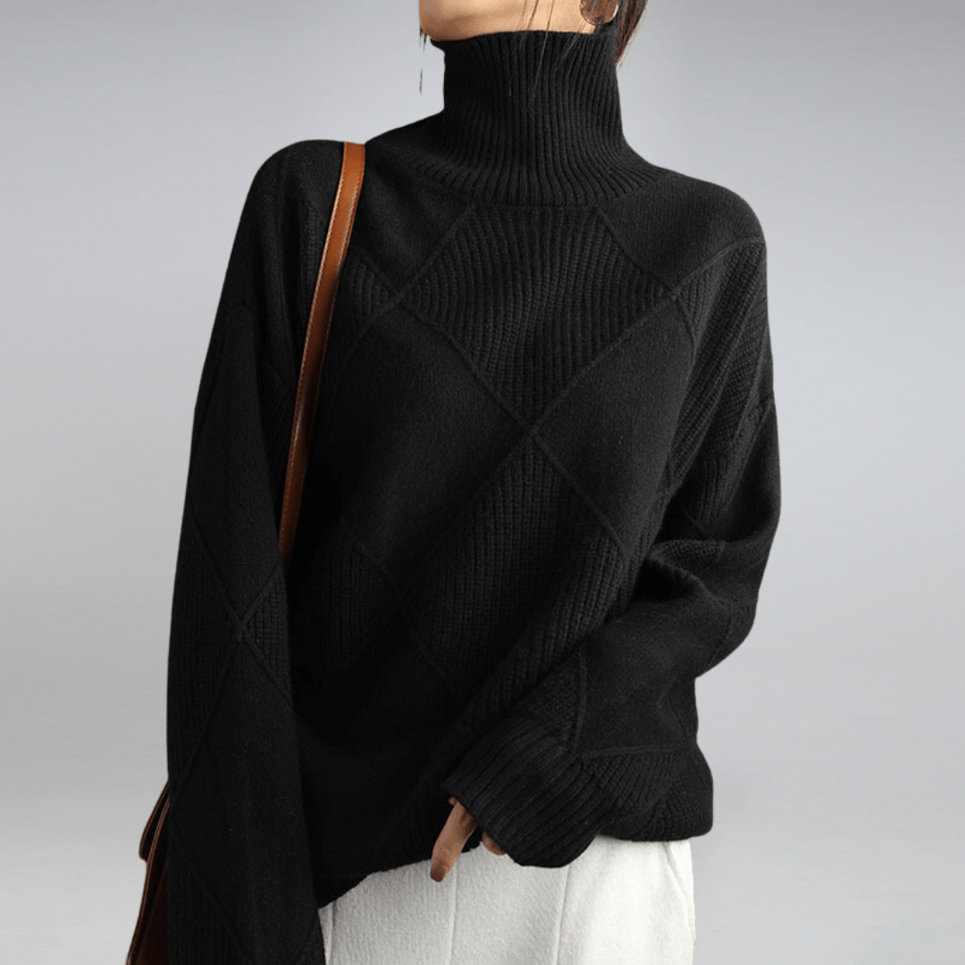 Hannelore | Suéter de cuello alto acanalado con estilo y ajuste holgado