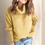 Tineke | Suéter de punto fino elegante con cuello alto y mangas abullonadas