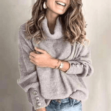 Tineke | Suéter de punto fino elegante con cuello alto y mangas abullonadas