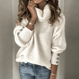 Tineke | Suéter de punto fino elegante con cuello alto y mangas abullonadas