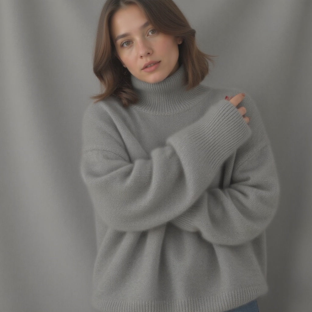 Suéter oversize de cuello alto con mezcla de cachemira – confort envolvente de lujo
